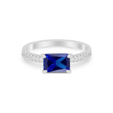 Vintage Wedding Ring Sideways Emerald Cut Round CZ 925 Sterling Silver