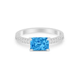 Vintage Wedding Ring Sideways Emerald Cut Round CZ 925 Sterling Silver