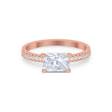 Vintage Wedding Ring Sideways Emerald Cut Round CZ 925 Sterling Silver