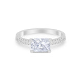 Vintage Wedding Ring Sideways Emerald Cut Round CZ 925 Sterling Silver