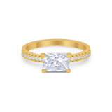 Vintage Wedding Ring Sideways Emerald Cut Round CZ 925 Sterling Silver