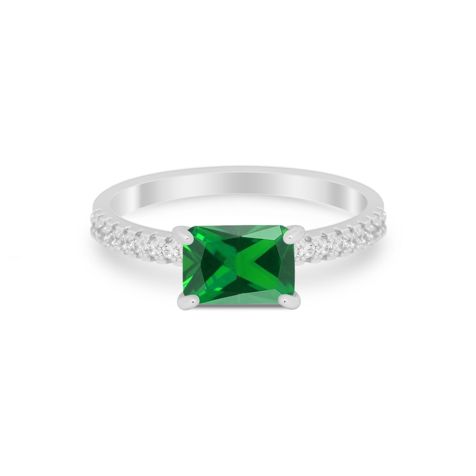 Vintage Wedding Ring Sideways Emerald Cut Round CZ 925 Sterling Silver