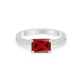 Vintage Wedding Ring Sideways Emerald Cut Round CZ 925 Sterling Silver