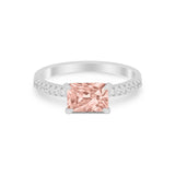 Vintage Wedding Ring Sideways Emerald Cut Round CZ 925 Sterling Silver