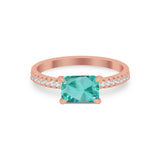 Vintage Wedding Ring Sideways Emerald Cut Round CZ 925 Sterling Silver