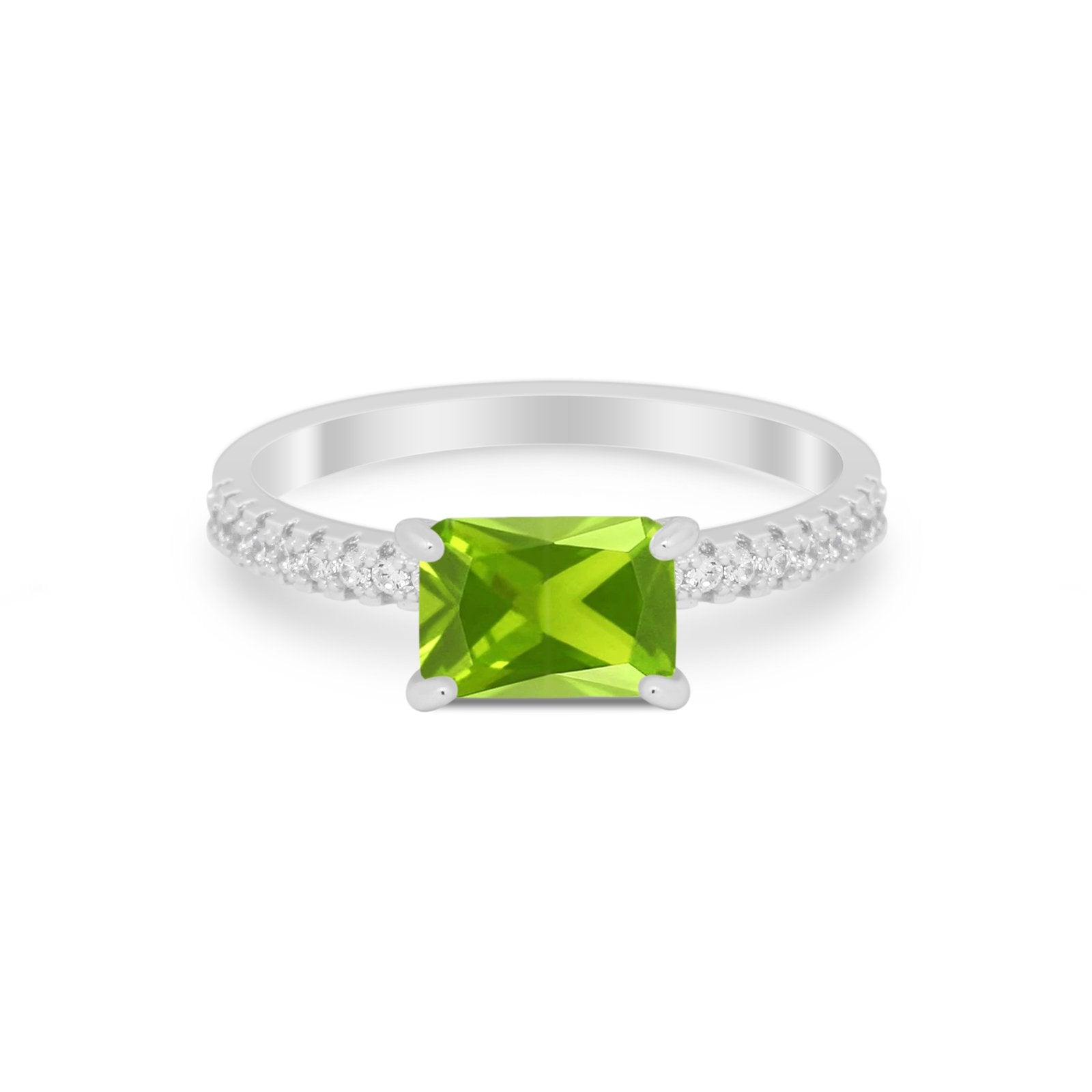 Vintage Wedding Ring Sideways Emerald Cut Round CZ 925 Sterling Silver
