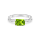 Vintage Wedding Ring Sideways Emerald Cut Round CZ 925 Sterling Silver