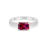 Vintage Wedding Ring Sideways Emerald Cut Round CZ 925 Sterling Silver