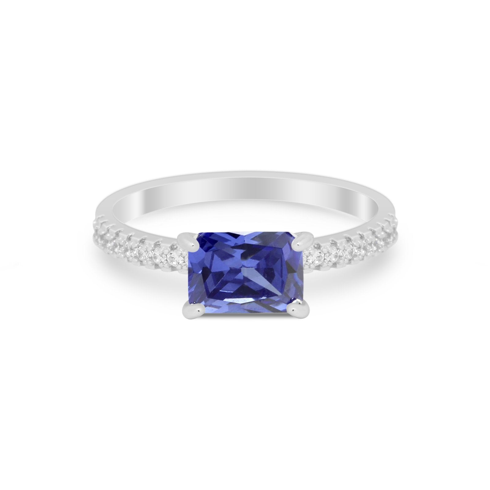 Vintage Wedding Ring Sideways Emerald Cut Round CZ 925 Sterling Silver