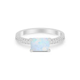 Vintage Wedding Ring Sideways Emerald Cut Round CZ 925 Sterling Silver