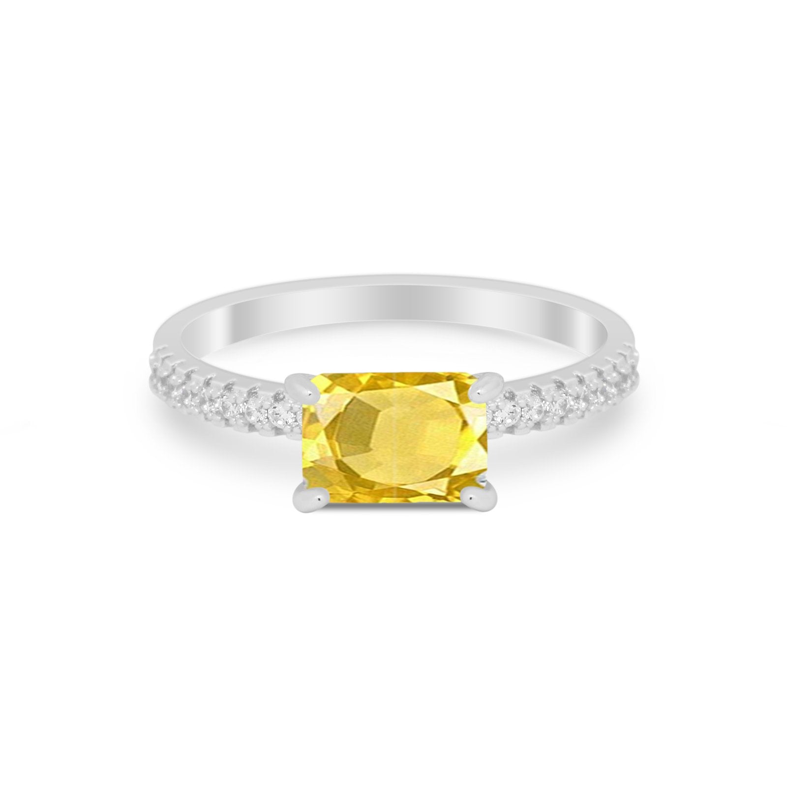 Vintage Wedding Ring Sideways Emerald Cut Round CZ 925 Sterling Silver