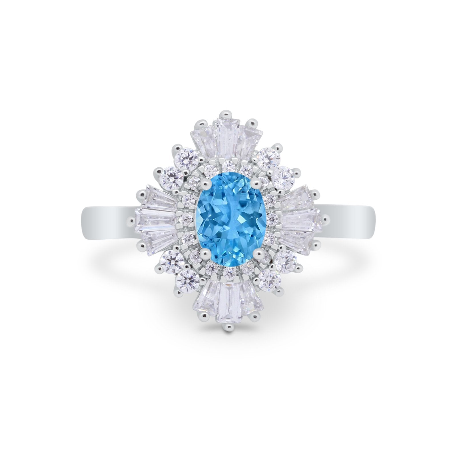 Vintage Oval Wedding Bridal Ring Round Simulated Cubic Zirconia 925 Sterling Silver