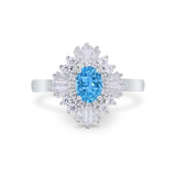 Vintage Oval Wedding Bridal Ring Round Simulated Cubic Zirconia 925 Sterling Silver