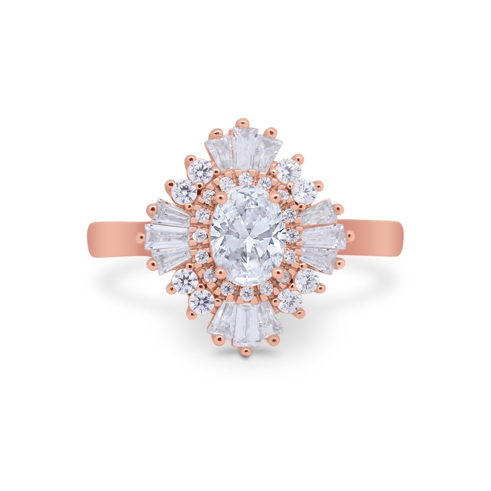 Vintage Oval Wedding Bridal Ring Round Simulated Cubic Zirconia 925 Sterling Silver