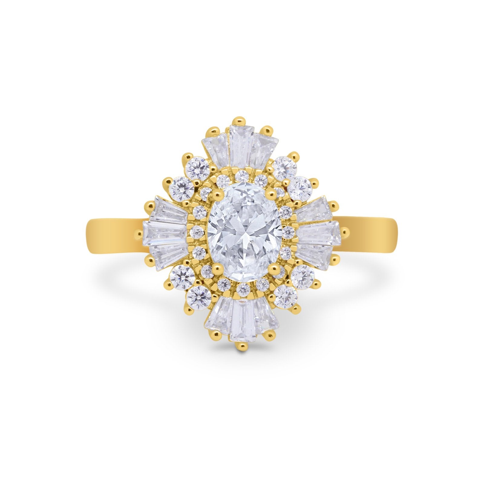 Vintage Oval Wedding Bridal Ring Round Simulated Cubic Zirconia 925 Sterling Silver