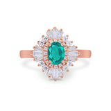 Vintage Oval Wedding Bridal Ring Round Simulated Cubic Zirconia 925 Sterling Silver