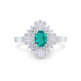 Vintage Oval Wedding Bridal Ring Round Simulated Cubic Zirconia 925 Sterling Silver