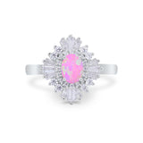 Vintage Oval Wedding Bridal Ring Round Simulated Cubic Zirconia 925 Sterling Silver