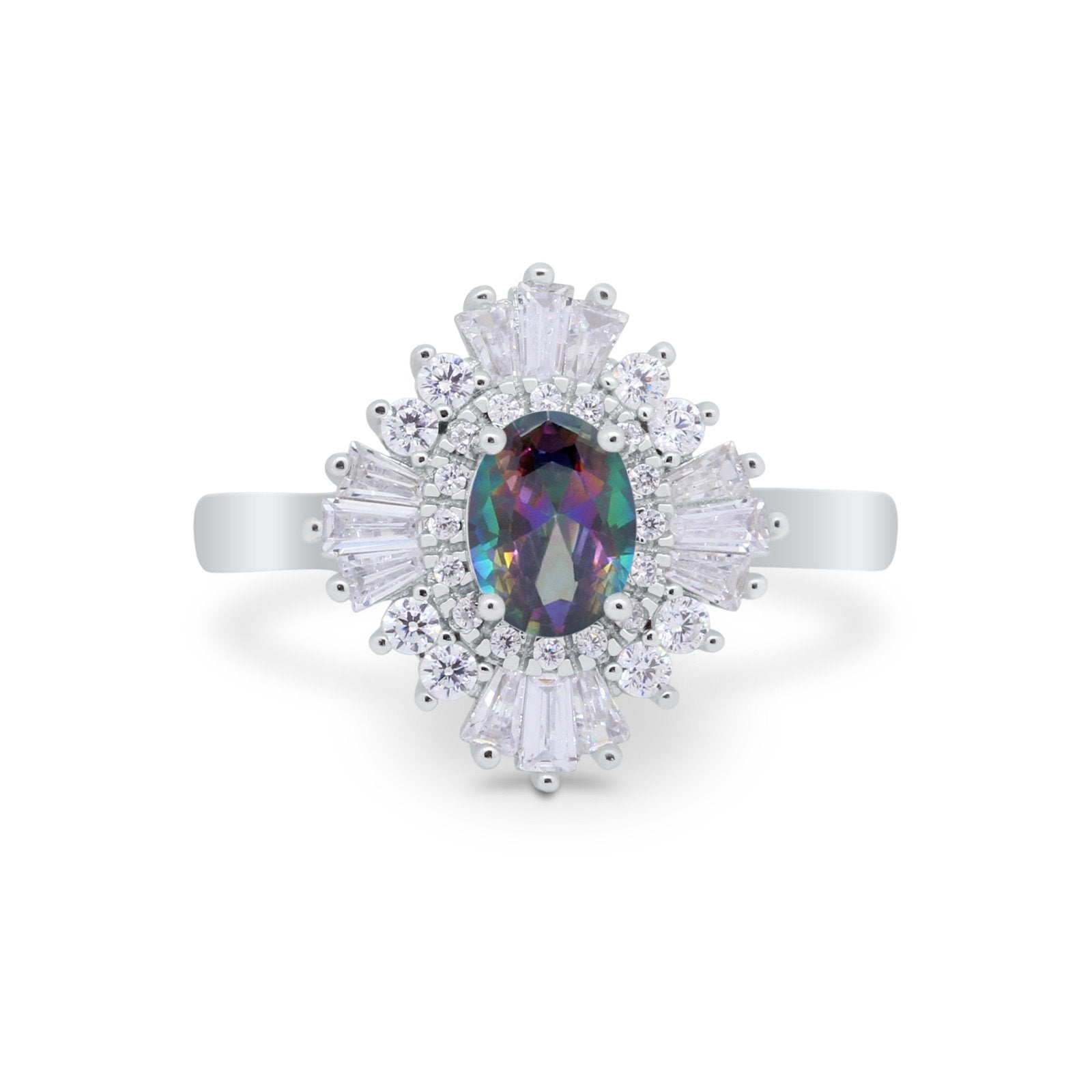 Vintage Oval Wedding Bridal Ring Round Simulated Cubic Zirconia 925 Sterling Silver