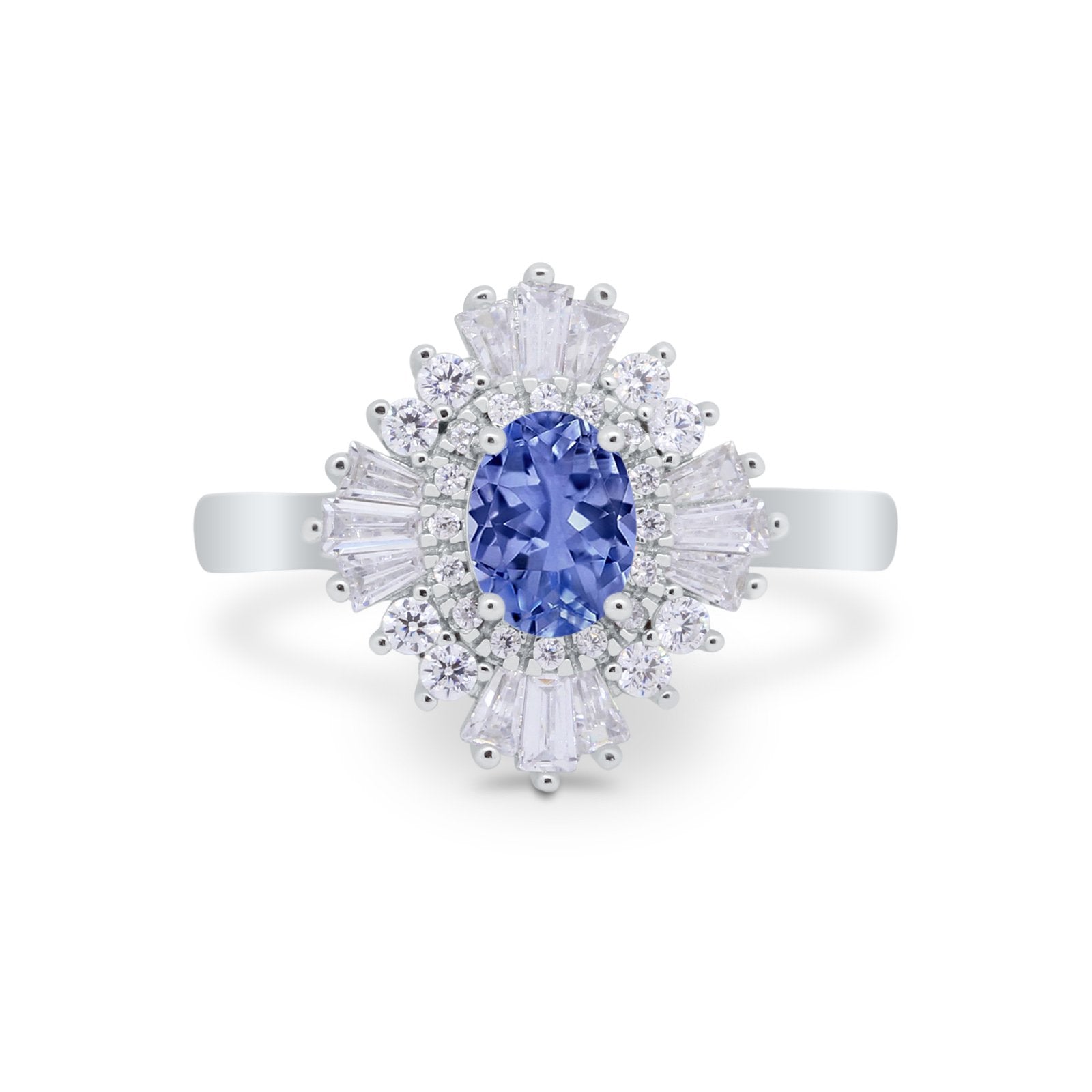 Vintage Oval Wedding Bridal Ring Round Simulated Cubic Zirconia 925 Sterling Silver