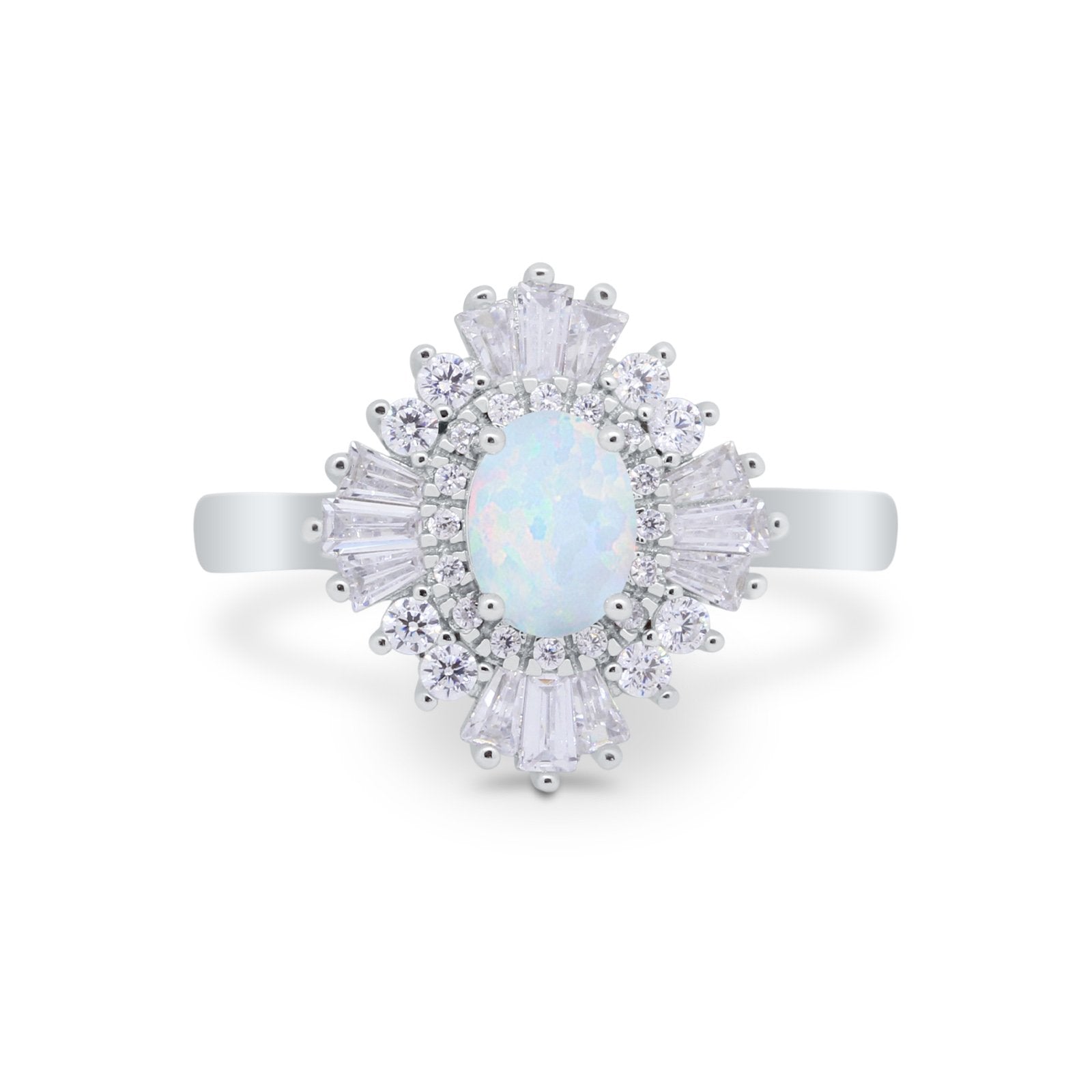 Vintage Oval Wedding Bridal Ring Round Simulated Cubic Zirconia 925 Sterling Silver