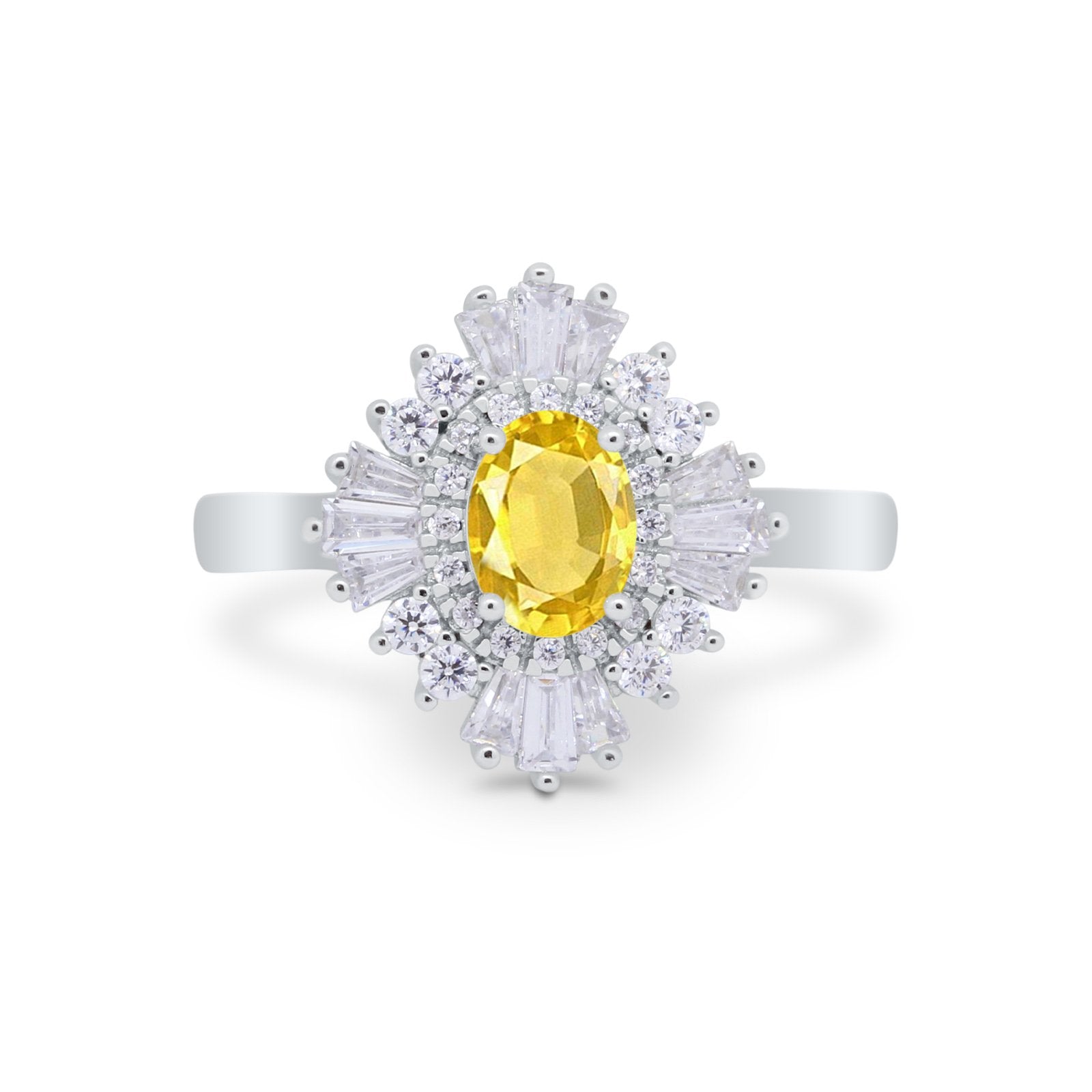 Vintage Oval Wedding Bridal Ring Round Simulated Cubic Zirconia 925 Sterling Silver