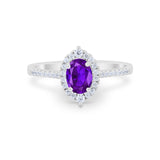 Oval Wedding Ring Vintage Round Simulated Cubic Zirconia 925 Sterling Silver