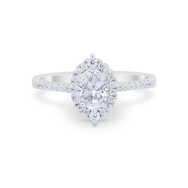 Oval Wedding Ring Vintage Round Simulated Cubic Zirconia 925 Sterling Silver