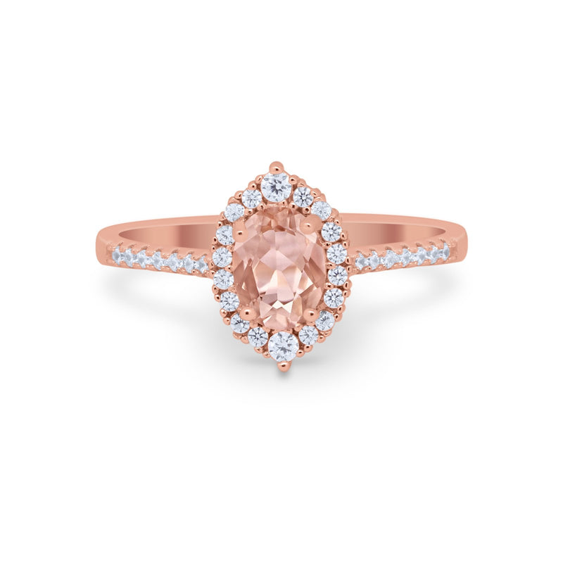Oval Wedding Ring Vintage Round Simulated Cubic Zirconia 925 Sterling Silver