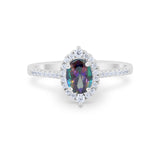 Oval Wedding Ring Vintage Round Simulated Cubic Zirconia 925 Sterling Silver