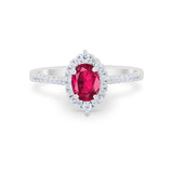 Oval Wedding Ring Vintage Round Simulated Cubic Zirconia 925 Sterling Silver