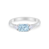 Three Stone Wedding Engagement Ring Emerald Cut Round CZ 925 Sterling Silver