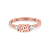 Three Stone Wedding Engagement Ring Emerald Cut Round CZ 925 Sterling Silver