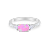 Three Stone Wedding Engagement Ring Emerald Cut Round CZ 925 Sterling Silver