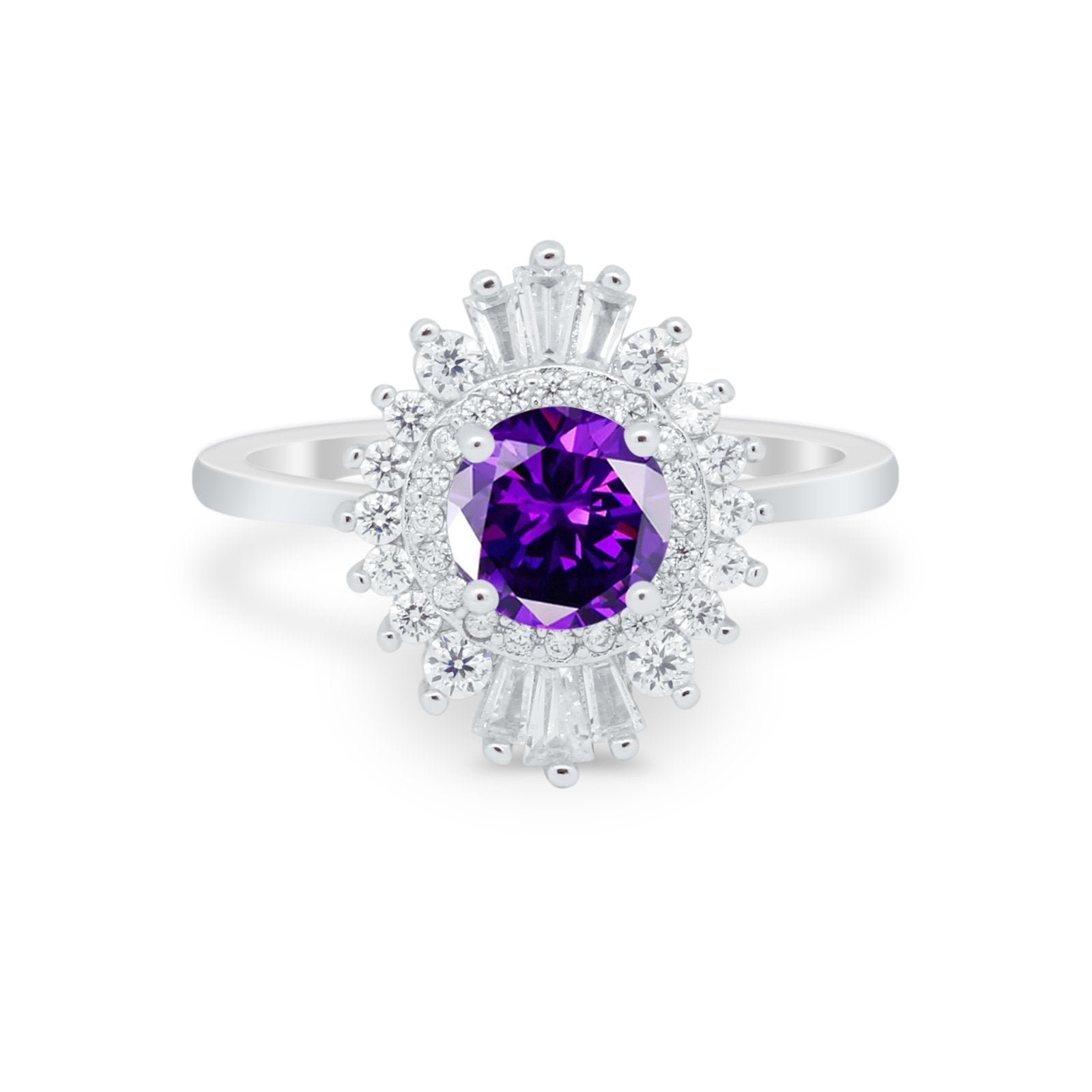 Art Deco Wedding Engagement Bridal Ring Baguette Round CZ 925 Sterling Silver