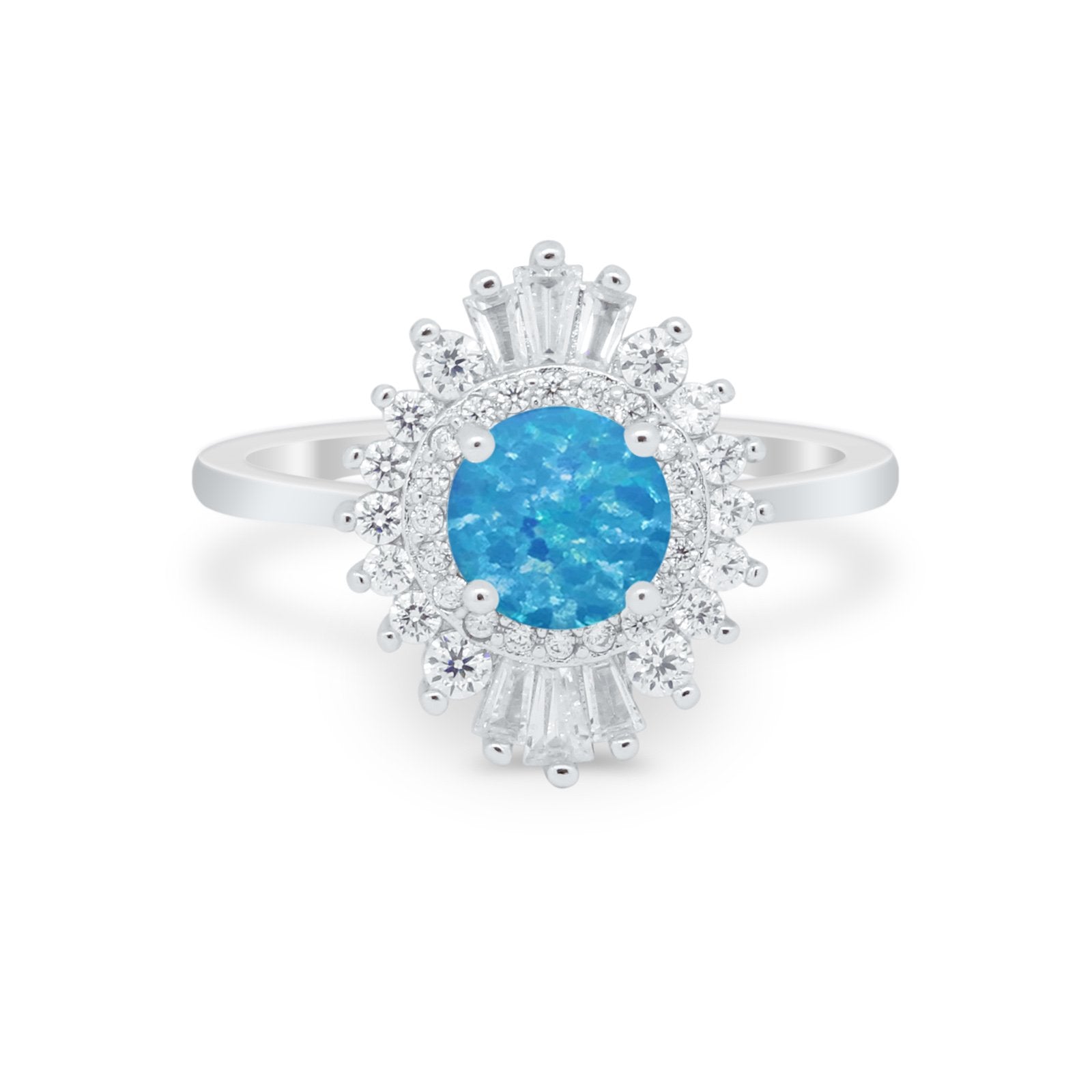 Art Deco Wedding Engagement Bridal Ring Baguette Round CZ 925 Sterling Silver
