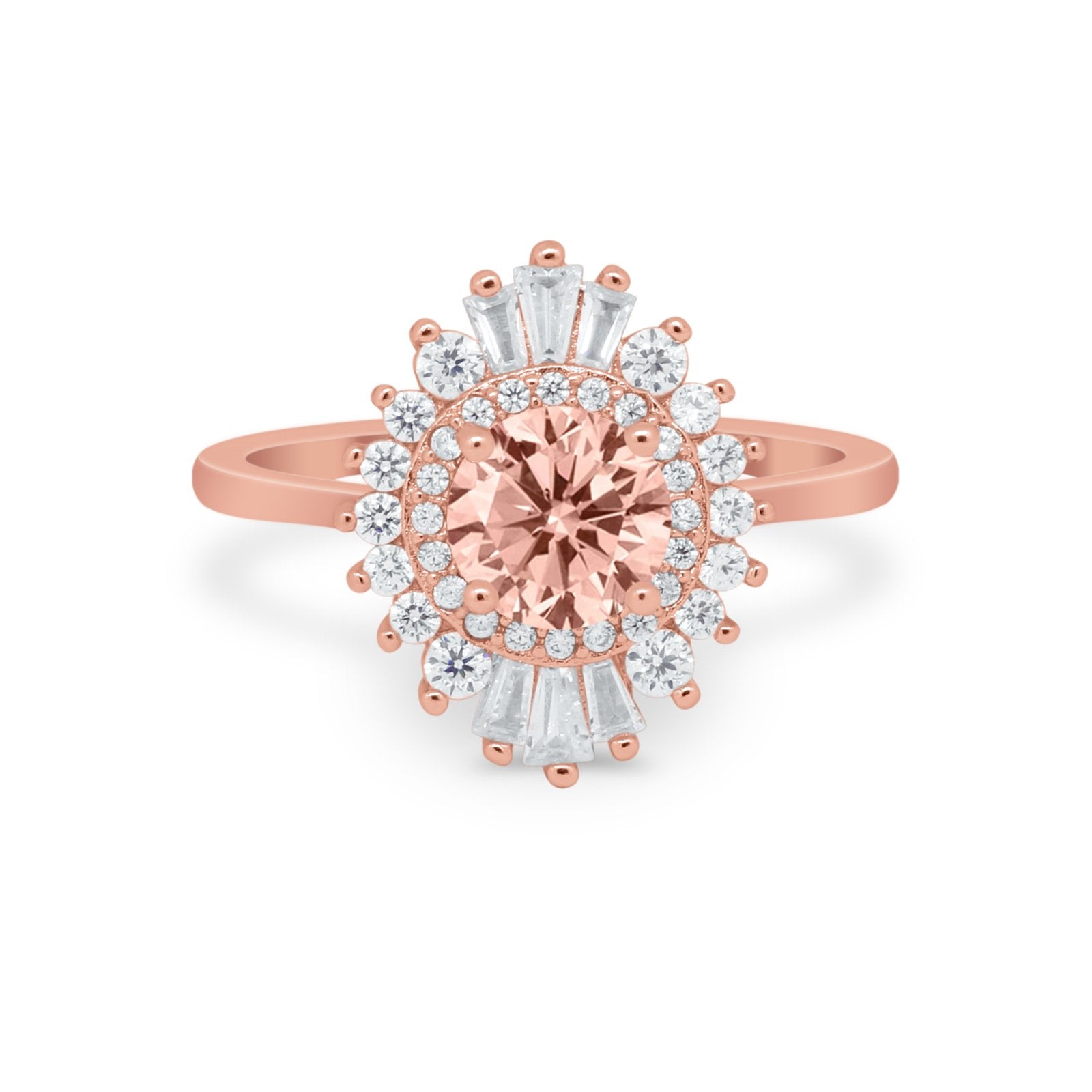 Art Deco Wedding Engagement Bridal Ring Baguette Round CZ 925 Sterling Silver