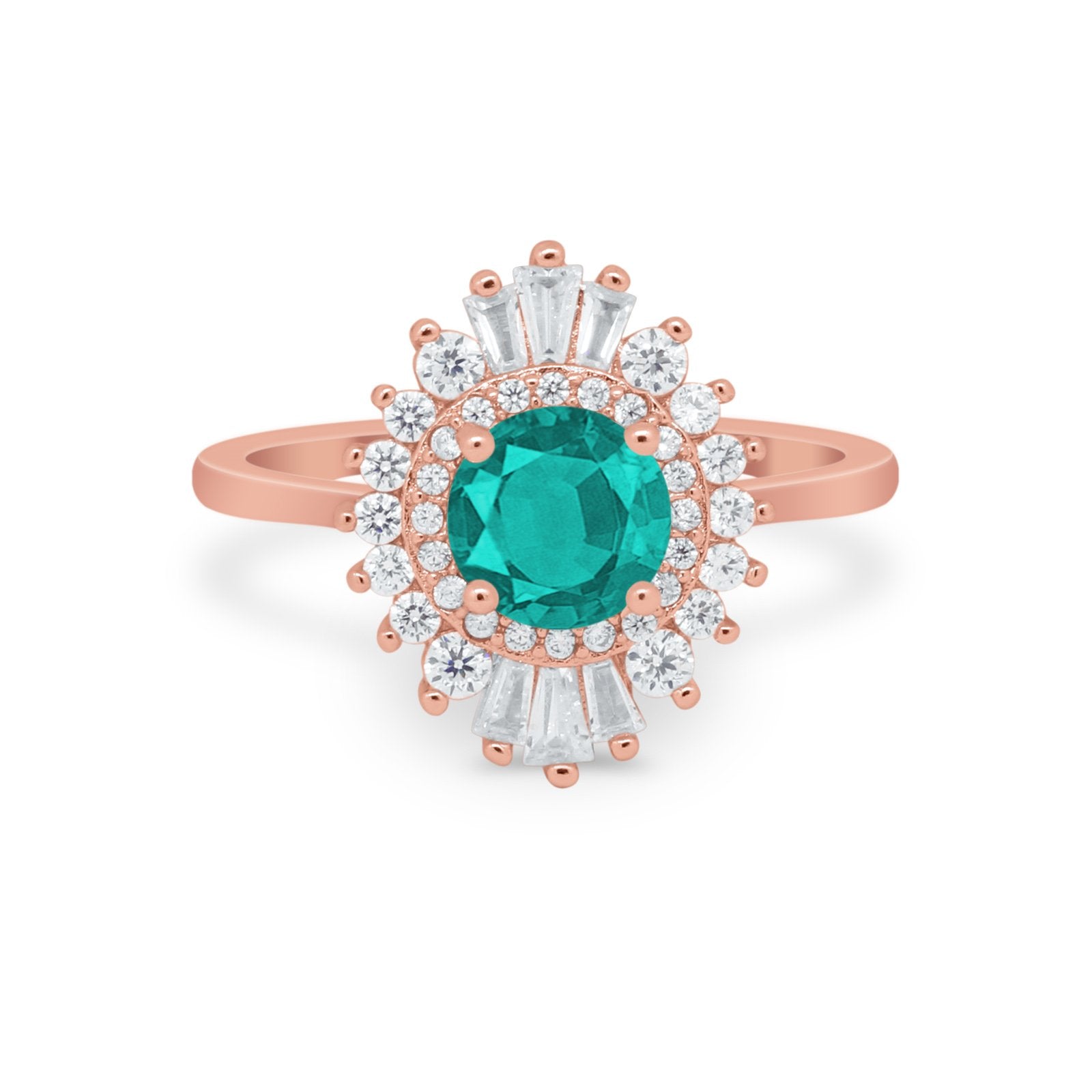 Art Deco Wedding Engagement Bridal Ring Baguette Round CZ 925 Sterling Silver