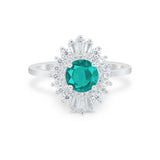 Art Deco Wedding Engagement Bridal Ring Baguette Round CZ 925 Sterling Silver