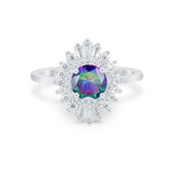 Art Deco Wedding Engagement Bridal Ring Baguette Round CZ 925 Sterling Silver
