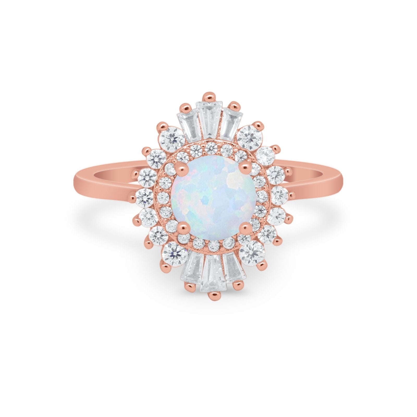 Art Deco Wedding Engagement Bridal Ring Baguette Round CZ 925 Sterling Silver