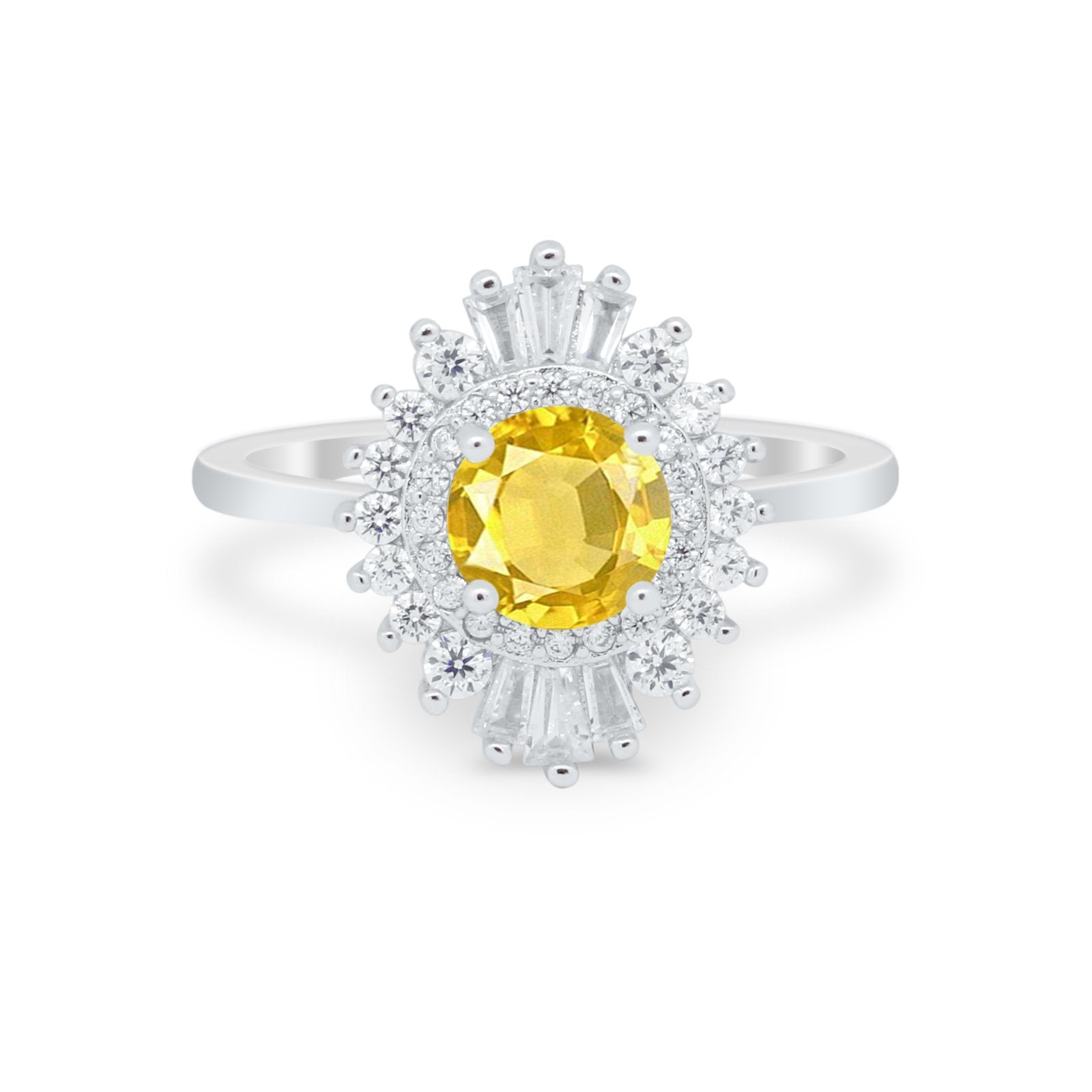 Art Deco Wedding Engagement Bridal Ring Baguette Round CZ 925 Sterling Silver