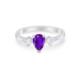 Three Stone Wedding Ring Pear Round Simulated Cubic Zirconia 925 Sterling Silver