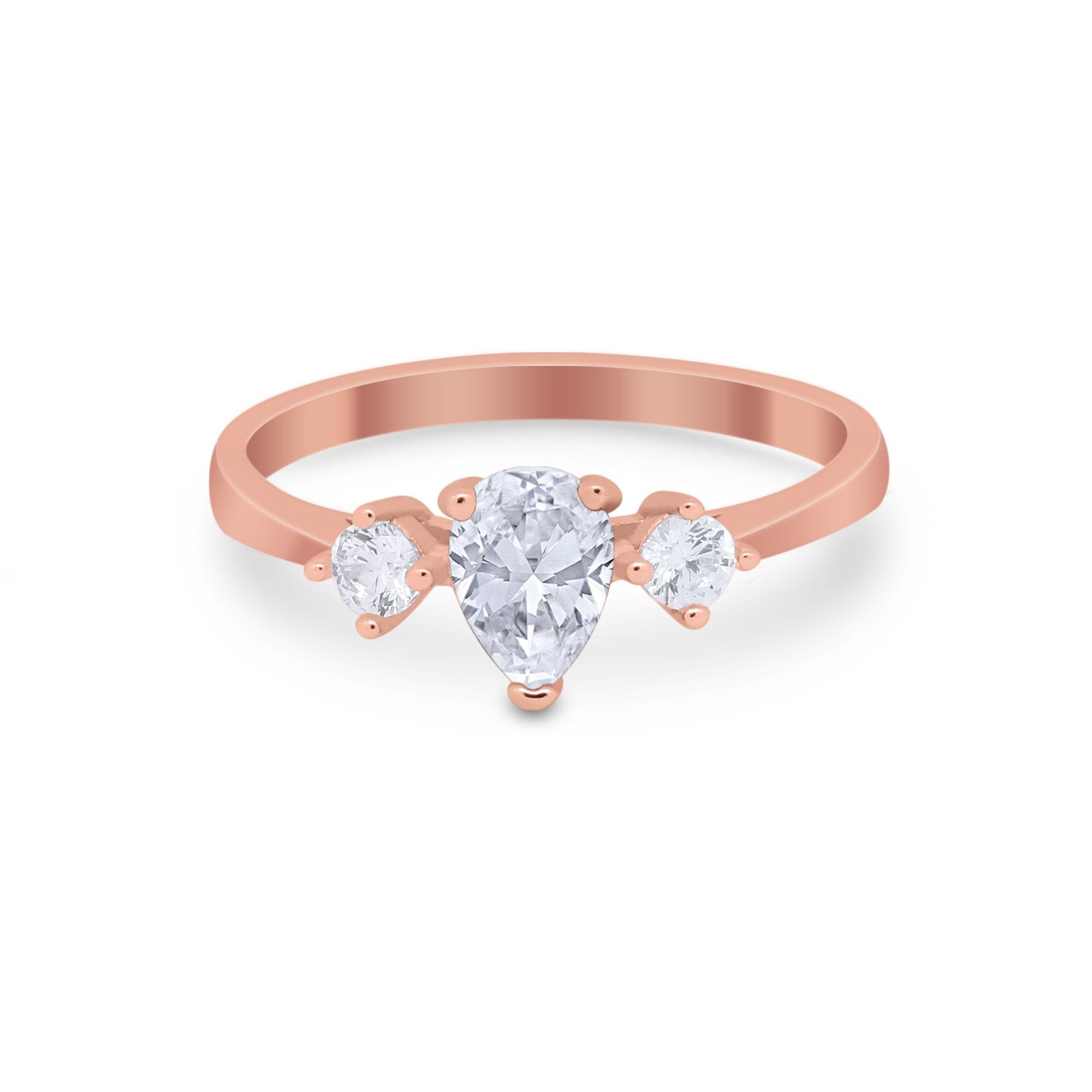 Three Stone Wedding Ring Pear Round Simulated Cubic Zirconia 925 Sterling Silver