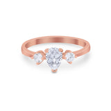 Three Stone Wedding Ring Pear Round Simulated Cubic Zirconia 925 Sterling Silver