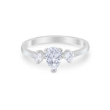 Three Stone Wedding Ring Pear Round Simulated Cubic Zirconia 925 Sterling Silver