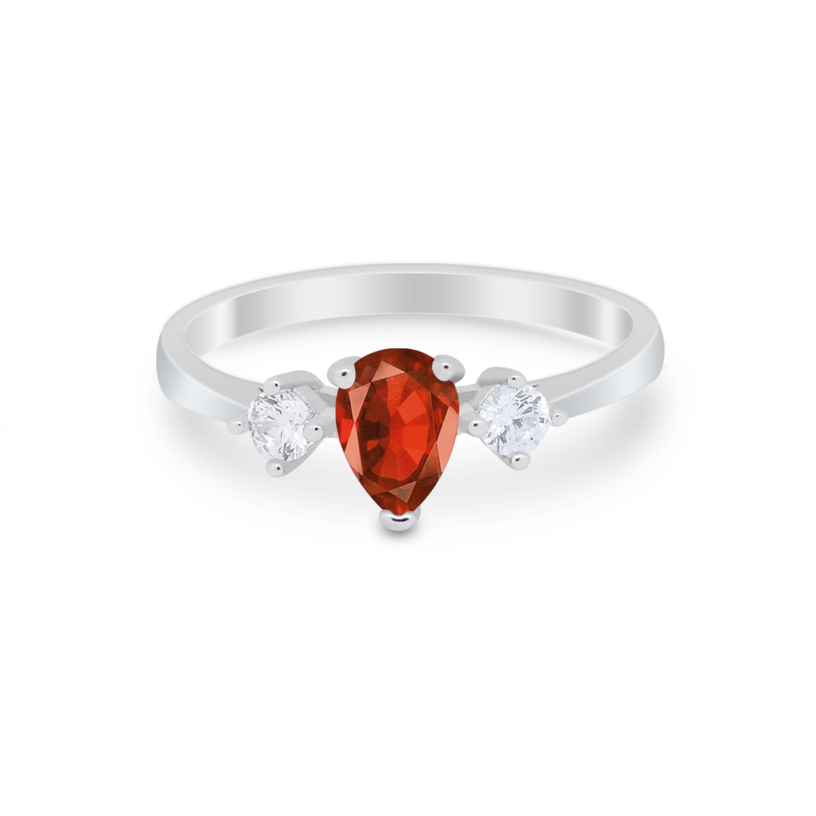 Three Stone Wedding Ring Pear Round Simulated Cubic Zirconia 925 Sterling Silver