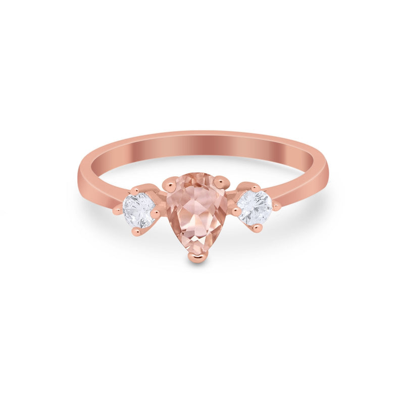 Three Stone Wedding Ring Pear Round Simulated Cubic Zirconia 925 Sterling Silver