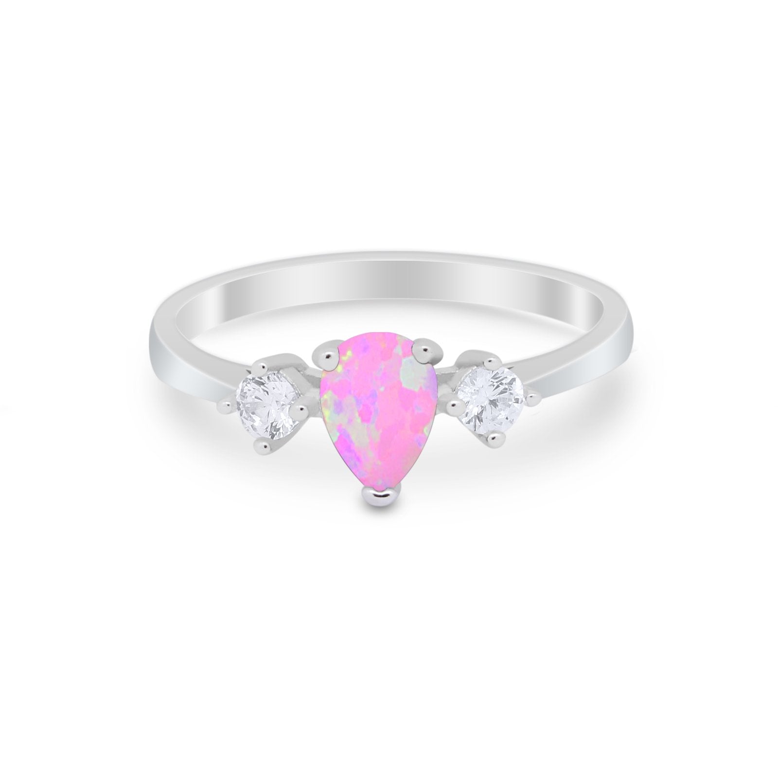 Three Stone Wedding Ring Pear Round Simulated Cubic Zirconia 925 Sterling Silver