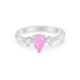 Three Stone Wedding Ring Pear Round Simulated Cubic Zirconia 925 Sterling Silver